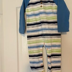 Burt's Bees Baby Blue and Green Striped  24M Romper